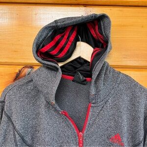 Adidas Gray and Red Zip Up Long Sleeve Hooded Large Hoodie Jacket